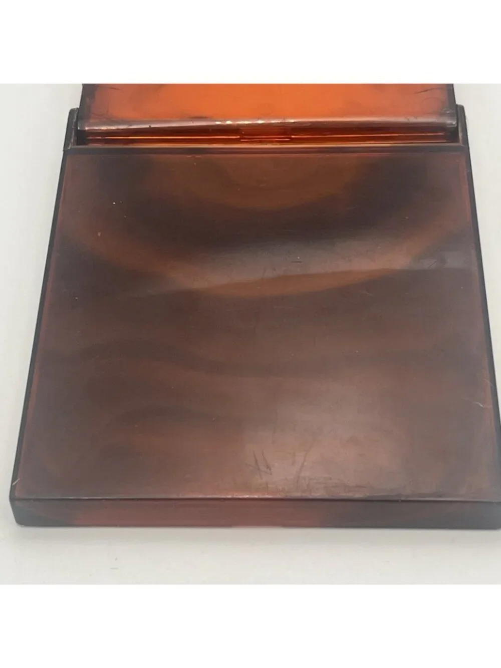 Vintage Brown Lucite Large Compact Mirror 2 Sides Magnification and Normal